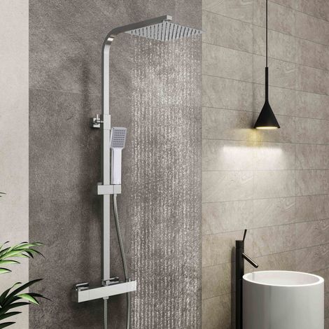 AICA Bathroom Thermostatic Mixer Shower Dual Head Rainfall Head Handset Exposed Set (1/5)
