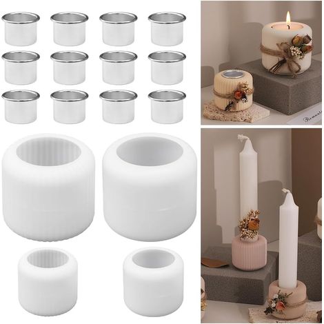 4 Pièces Moule en Silicone Bougeoir avec 12 Pièces Bougeoirs en Aluminium, Moule Silicone Bougeoir Bruleur pour Résine Époxy, Plâtre, Ciment, Argile 2 Tailles (1/5)
