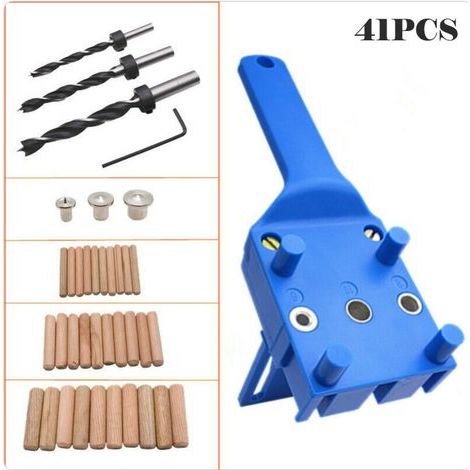 41Pcs Gabarit de Percage Tourillon Guide de Perçage Chevilles Bois Gabarit de avec Centreur Tourillon 6 mm/8 mm /10mm pour en Bois à Main,41Pcs,Bleu (1/5)