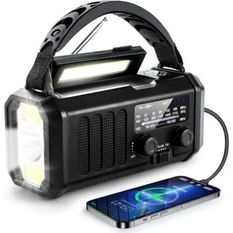 Radio a manovella ad energia solare per emergenze, batteria da 10.000 mAh, bollettino meteo, luce e allarme SOS, adatta a situazioni di emergenza, nera