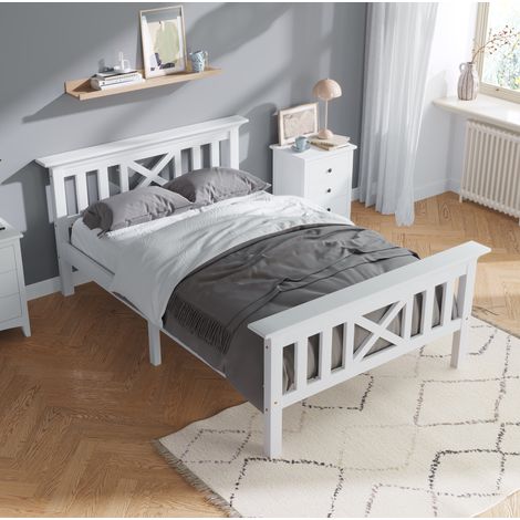 Cama individual infantil 90x200 cm de madera blanca, ahorro de espacio, sin colchón FloraGrace (1/5)