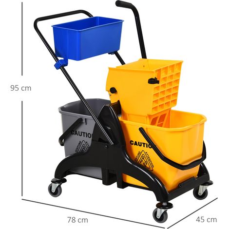 Chariot de ménage chariot de lavage essoreuse latérale seau 26 L + panier de rangements 78 x 45 x 95 cm jaune (1/5)