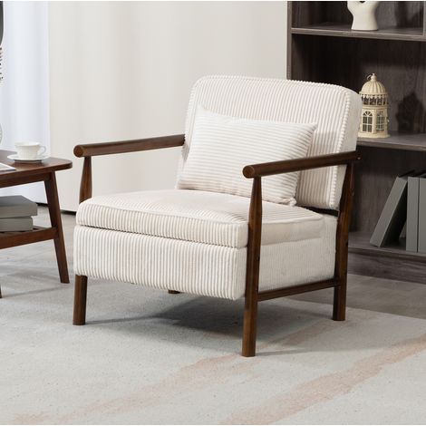 Fauteuil lounge en velours blanc avec coussin lombaire et rangement integre,83x66x73 cm (1/5)