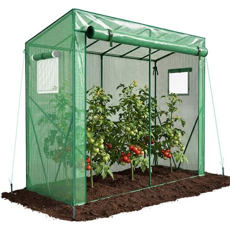 Serre de Jardin à Toit Incliné Serre à Tomate avec Grande Porte et 2 Fenêtres pour Légumes Plantes Fleurs Bâche PE Renforcée 135g/m2 Protéger Vos Plantes en Toutes Saisons 200x77x170cm Vert (1/5)