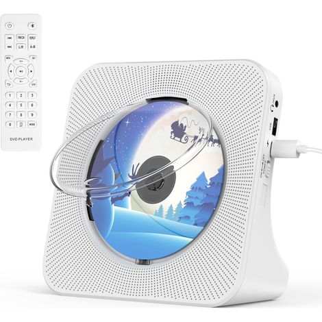 Lecteur CD Bluetooth 5.0 avec Haut-parleurs, Radio Blanc Lecteur CD Enfant intégrés avec télécommande Cache-poussière Affichage Radio FM Minuteur Port casque USB AUX (1/5)