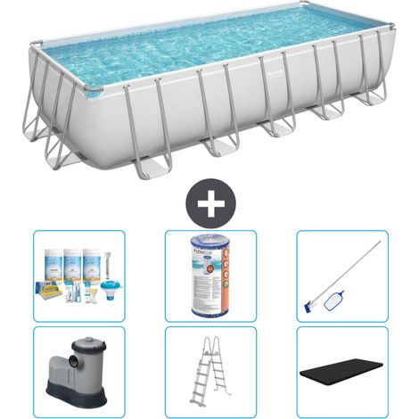 Piscine Rectangulaire Bestway Power Steel - 640 x 274 x 132 - Grise - Comprend des Accessoires CB32 (1/4)