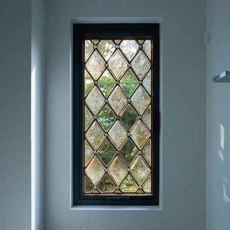 Film électrostatique décoratif, motif losanges, 45 x 100 cm, effet vitrail, idéal pour les portes et fenêtres vitrées de la maison ou du bureau. (1/5)