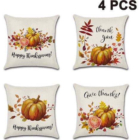 Dekorative Kissenbezüge mit Herbstmotiv, 45 x 45 cm, 4er-Set. Dekorative Kissenbezüge im Landhausstil mit Kürbismotiv, geeignet für Sofas, Bänke und Dekoration. (1/5)