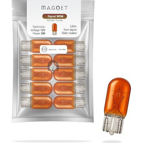 Magnetische Halogenlampen – T10 W2.1 x 9.5D – Auto/Motorrad: Blinker, Standlicht, Innenraumbeleuchtung – Orange (1/5)