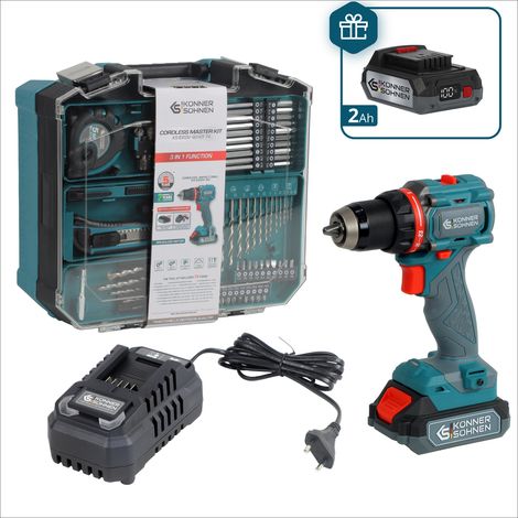 Taladro Percutor Inalámbrico Könner & Söhnen KS ID20V-60 KIT 74 PLUS: 60Nm Sin Escobillas, Maletín con 74 Accesorios y 2 Baterías 2Ah 20V de REGALO (1/5)