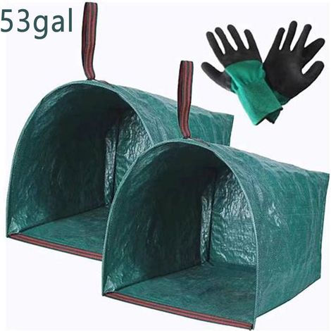 53 Gallon 2-Pack Yard Waste Bags with 1 Pair Gardening Gloves, Heavy-Duty Garden Debris Bags with Large Dustpan-Style Opening Collapsible Reusable Container for Leaves, Grass Clippings, Camping, Part (1/5)
