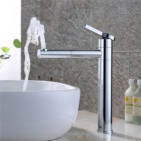 Robinet Lavabo Haut Bec Pivotant 360° Mitigeur Vasque Robinetterie Laiton Premium pour Salle de Bain (1/5)