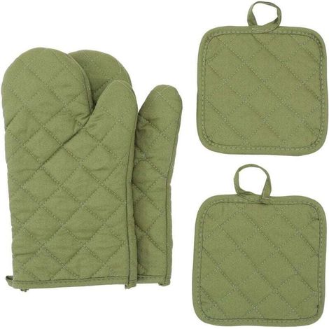 Ensemble de gants de cuisine et de tapis résistant à la chaleur, résistant à la chaleur jusqu'à 500 degrés Celsius, tapis de cuisine en coton extra épais résistant à la chaleur (12 pouces, vert). (1/4)