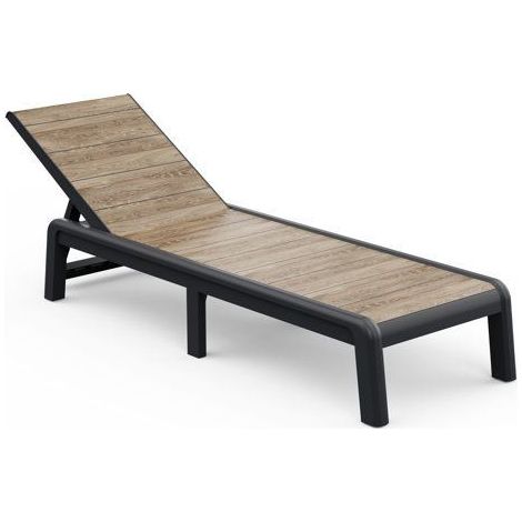 Keter – Transat bain de soleil réglable 4 positions – Résine gris graphite – Assise imitation bois – Dimensions 191.5 x 58 x 34.5 cm (1/3)