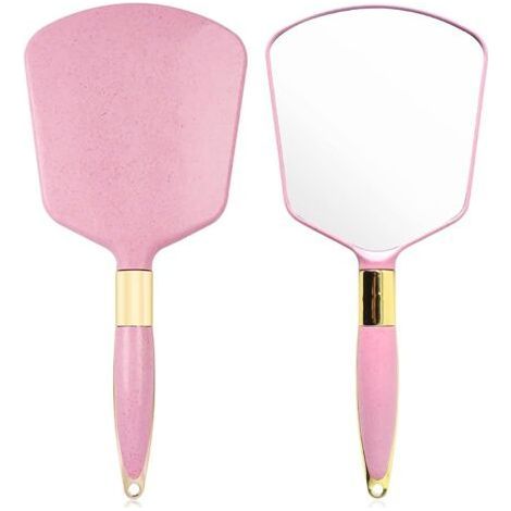 Square Hand Mirror with Comfortable Handle, Professional Portable Mirror, for Bathroom, Office, Makeup, Beauty (Pink) (1/5)