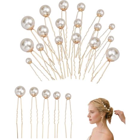 18 horquillas y clips para moño de boda en forma de U con perlas doradas para novia, dama de honor, joyería, accesorios elegantes para el cabello de fiesta. (1/5)