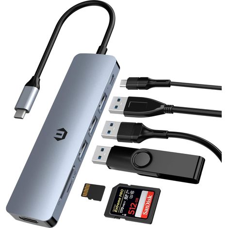 Hub USB C avec 4K UHD HDMI, 7 in 1 Hub de Données USB C avec 3 USB 3.0, HDMI, PD, SD/TF 3.0, 5 Gbps Adaptateur USB Type C pour MacBook Pro Air, Surface Pro, iPad Pro et Autres Dispositifs de Type C (1/5)
