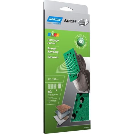 Norton Expert Schleifpapier 115x230mm K80 5er VE Gelocht / Multi-Air