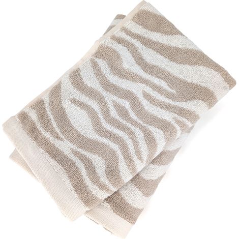 Lot de 2 serviettes invités 33x50 cm ZEBRA SOFT pur coton motif zèbre beige (1/5)
