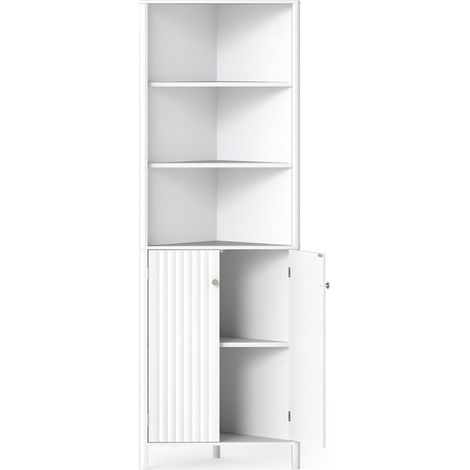 Armario esquinero alto 32 x 58 x 1725 cm diseño compacto 5 estantes y 2 puertas acanaladas en MDF blanco 200016070