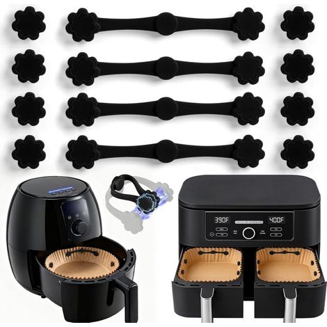 Silicone Air Fryer Magnet, 12 PCS Silicone Magnetic Loop for Air Fryer, Universal Air Fryer Magnet Accessories to Secure Disposable Parchment Paper and Prevent Burning (Black) (1/5)