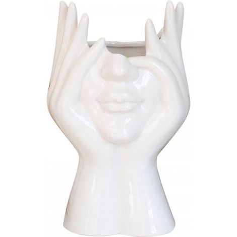 Vase visage en céramique blanche, décoration d'intérieur moderne, idéal pour offrir, 18 cm de haut x 9 cm de large. (1/5)