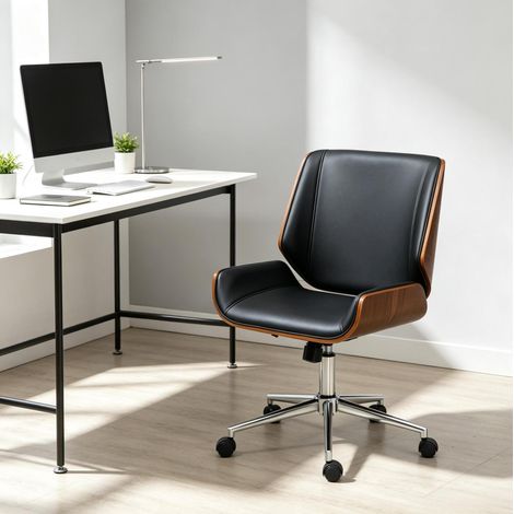 Sedia da ufficio ergonomica girevole, altezza regolabile, nero e marrone OKMYHOME (1/5)