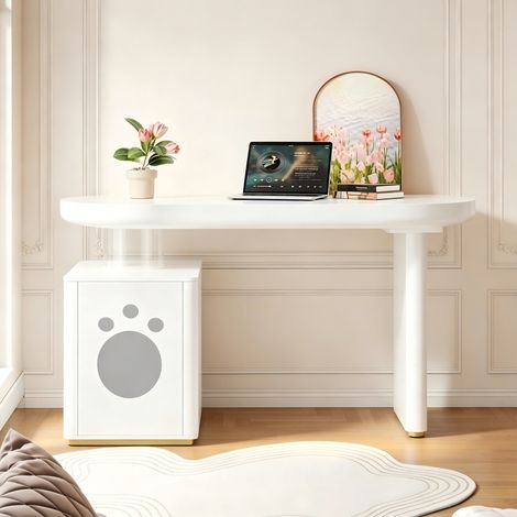 Bureau épais – 117 × 50 × 76 cm, entièrement laqué, courbes arrondies, pieds de 5 cm d'épaisseur pour une stabilité et une modernité optimales, style français blanc (1/5)