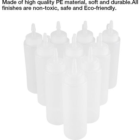 Distributeur de condiments en plastique blanc, 240 ml, lot de 10, pour sauces, huiles, crèmes et vinaigres. (1/5)
