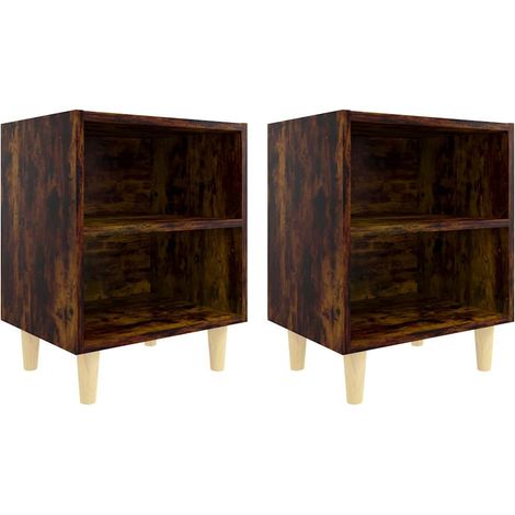 vidaXL Mesitas de noche 2 uds patas de madera roble ahumado 40x30x50cm (1/2)
