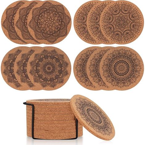 Dessous de Verre Liège Rond Boisson Dessous sous-Verres Liège Réutilisable Tapis Tasse Mandala Bois Maison Bureau Bar Restaurant Bois (1/5)