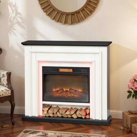 Cheminée électrique 1800W, fausse cheminée décorative lumières LED RGB, effet flamme, manteau, 105 x 27 x 97 cm, noir (1/5)