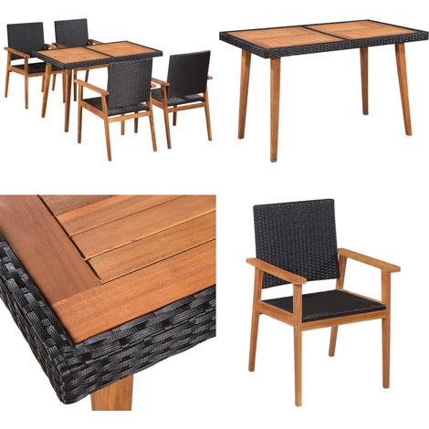 5-tlg. Garten-Essgruppe Poly Rattan Schwarz und Braun - Outdoor-Essgruppe - Gartenmöbel - Rattan Gartenmöbel - Esszimmergarnitur - Balkonmöbel - Home & Living (1/5)
