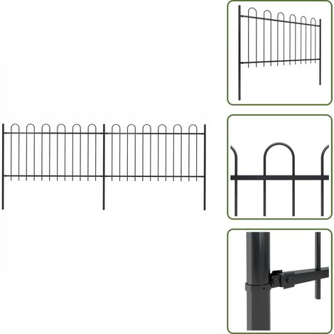 Gartenzaun mit Bügel-Design Stahl 3,4 x 1 m Schwarz - Gartenzaun - Stahlezaunt - Metallzaun - Schwarz - Zaunelement (1/5)