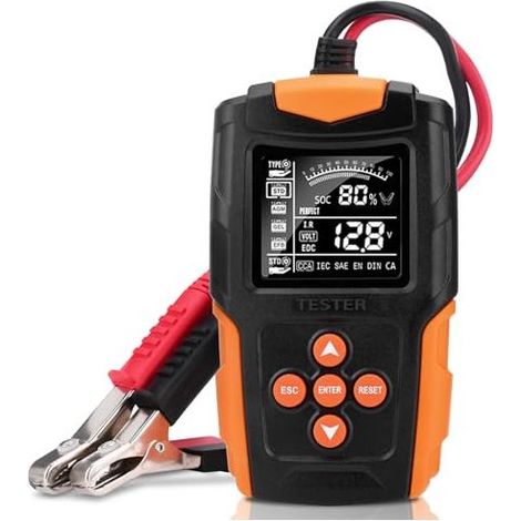 Tester per batterie auto, 12V/24V con schermo LCD, strumento diagnostico per auto/veicoli elettrici/moto/camion/veicoli tecnici/batterie AGM, ecc. (1/5)
