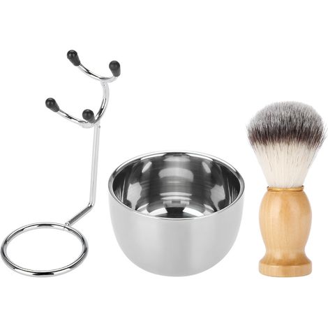 Kit de rasage barbe homme : bol professionnel en acier inoxydable, support, brosse à moustache et outils de rasage (1/5)