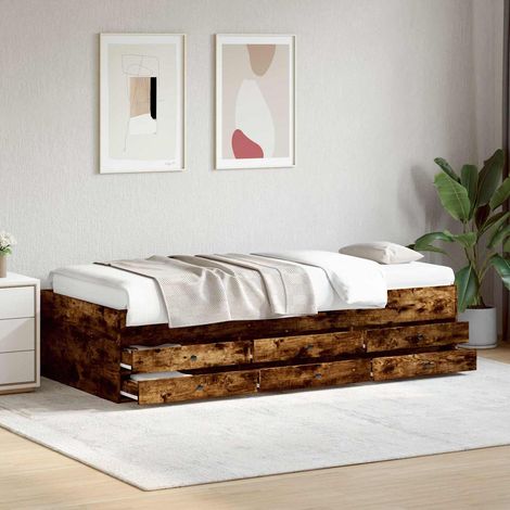 vidaXL Bed Frame with Storage Smoked Oak 80 x 200 cm Engineered Wood (1/5)