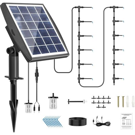 Automatisches Solar-Gartenbewässerungssystem, automatisches Tropfbewässerungsset, 10 m Schlauch, geeignet für 10–15 Töpfe, 6 Timer-Modi, mit Rückflussverhinderer (1/5)