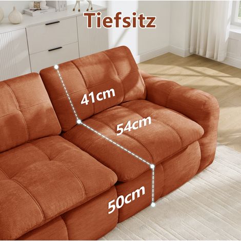 Canapé modulable 2 places revêtement en chenille orange, mousse haute densité 32D, assise profonde, sans montage (1/5)
