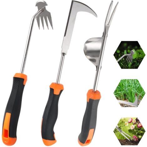 3 Pièces Désherbeur Manuel avec poignée en Caoutchouc, Outil De Désherbage Manuel, Acier Inoxydable Épaissi Weeder de Jardin, Rangement Facile, pour Désherber Votre Jardin, Creuser (1/5)