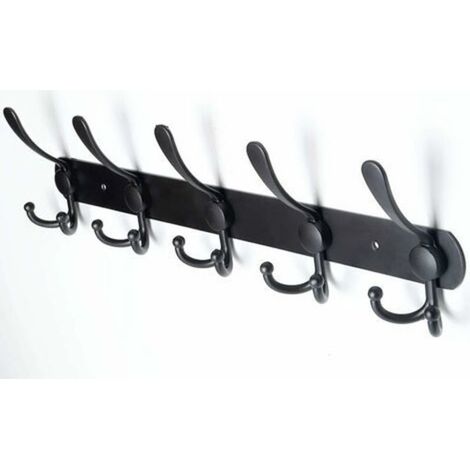 Wall Mounted Coat Rack, Wall Hooks - Extra Strong Stainless Steel, 5 Hooks, Coat Rack for Coats, Hats, Towels, Entryway, Bathroom(Black) (1/5)
