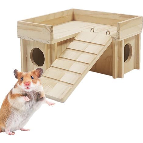 Maisons et cachettes pour Hamsters, cachette en Bois pour Hamsters Maison de Hamster et cabane en Bois,Cabane de Hamster grimpante Amusante, Hangar Secret, Jouets d'exploration pour (1/5)