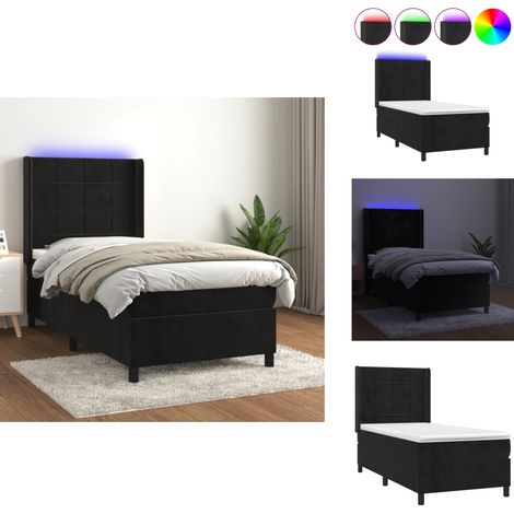 Boxspringbett mit Matratze & LED Schwarz 90x200 cm Samt - Boxspringbett - Samtbett - Doppelbett - Luxusbett - Schlafsofa (1/5)