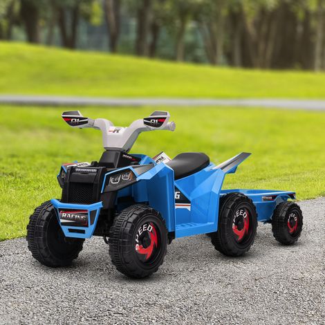Quad infantil recargable, 2,5 km/h, con remolque, 50 min de autonomía, para niños de 1,5 a 3 años, azul.