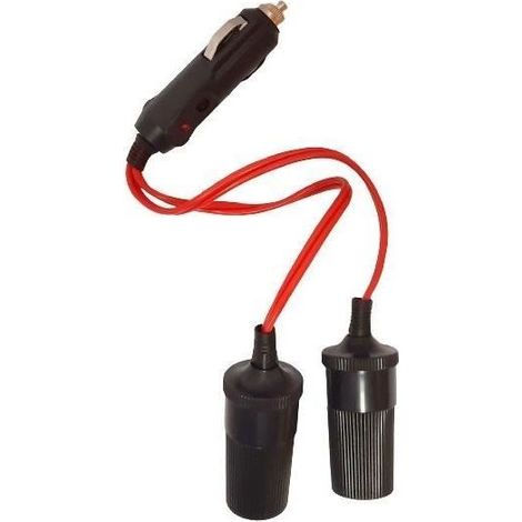 Doppelsteckdose Zigarettenanzünder 12V/24V-HTC EQUIPEMENTS-Hohe Leistung 10A. Mit rotem Kabel 20cm, Sicherung und rotem Betriebs-LED.