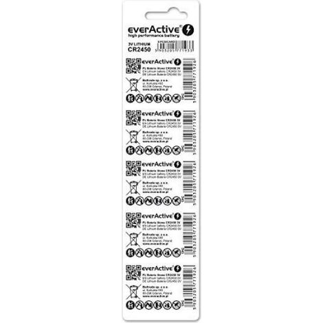 Piles Bouton - everActive - CR2450 - Lithium 3V - Lot de 5 - Durée de vie 10 ans (1/4)