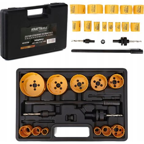 Set di seghe a tazza per legno e metallo, 17 pezzi, 19-76 mm, + adattatore Kraft&Dele (1/5)