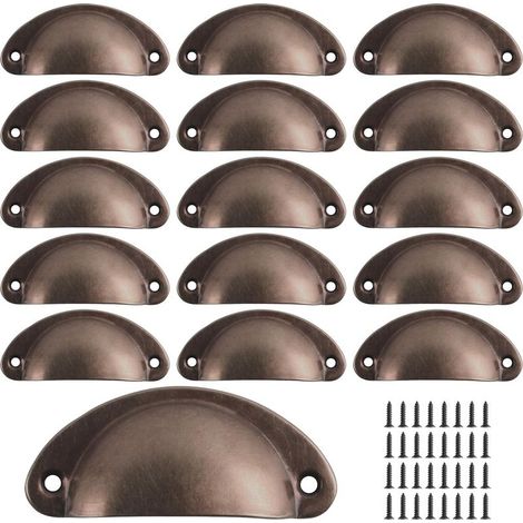 16 poignées en forme de coquillage, poignées de tiroir vintage, poignées et boutons de porte de placard de cuisine semi-circulaires rétro, poignées de porte de commode (rouge vintage) (1/5)