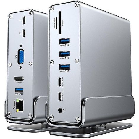 Station d'accueil USB-C 13 en 1 avec plusieurs ports (3.0), prenant en charge 4K@60Hz, HDMI, VGA, RJ45 et une prise audio 3,5 mm compatible avec les PC et les ordinateurs portables. (1/5)