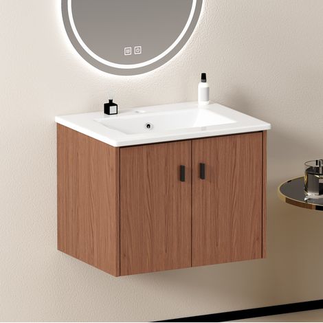 Badezimmerschrank MDF in Rotbraun mit Keramik, 60 cm, 2 Weichschluss-Türen (1/5)
